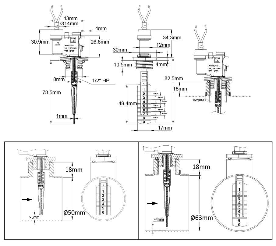 Датчик потока лепестковый 1/2